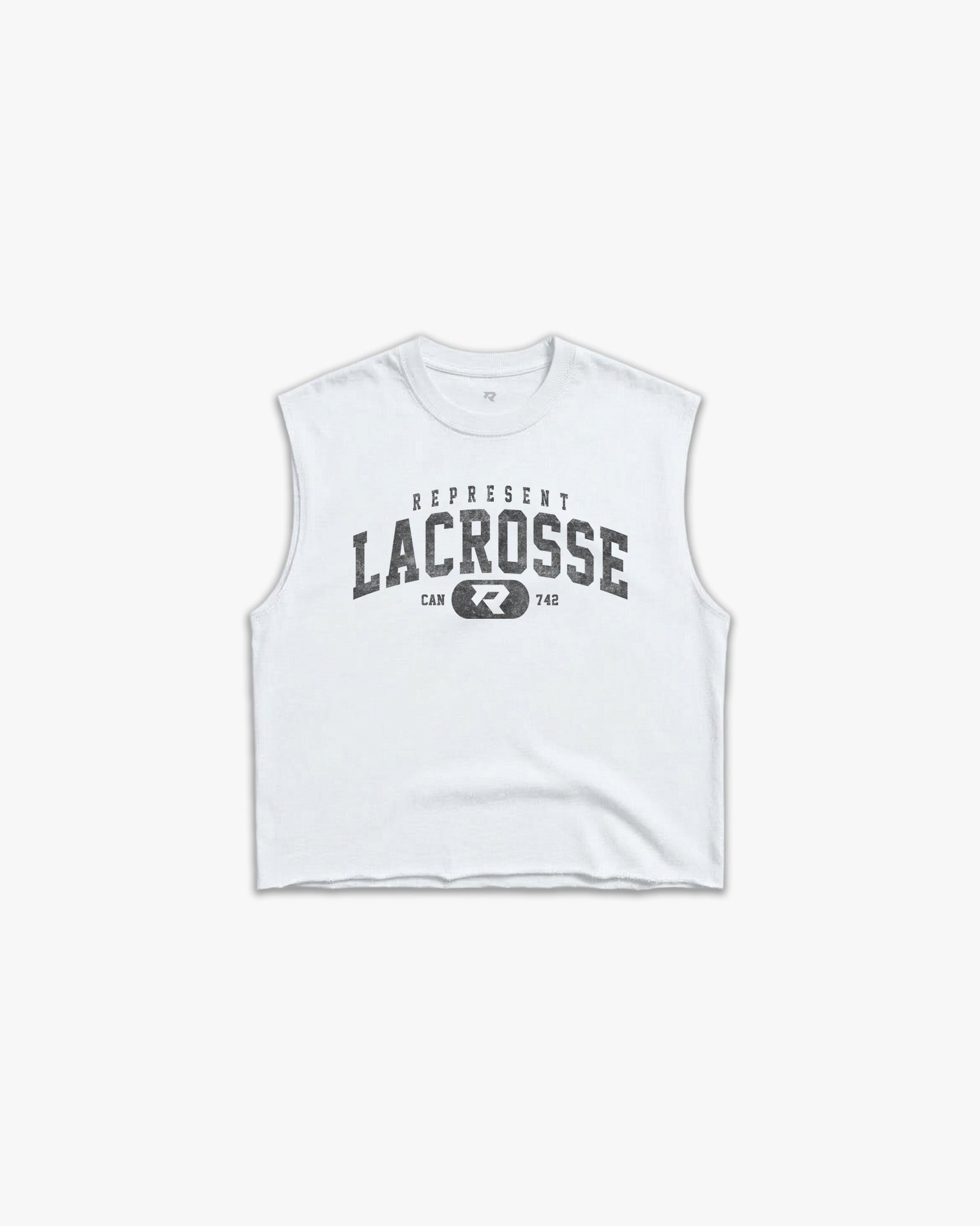 (742) Varsity Lacrosse Raw Gym Cutoff in White/Vintage Black - Represent Lacrosse
