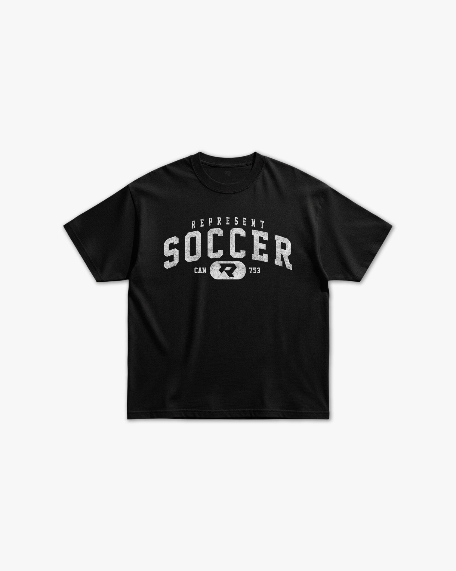 (753) Vintage Varsity Soccer Elite Tee in Black/Faded White - Represent Soccer