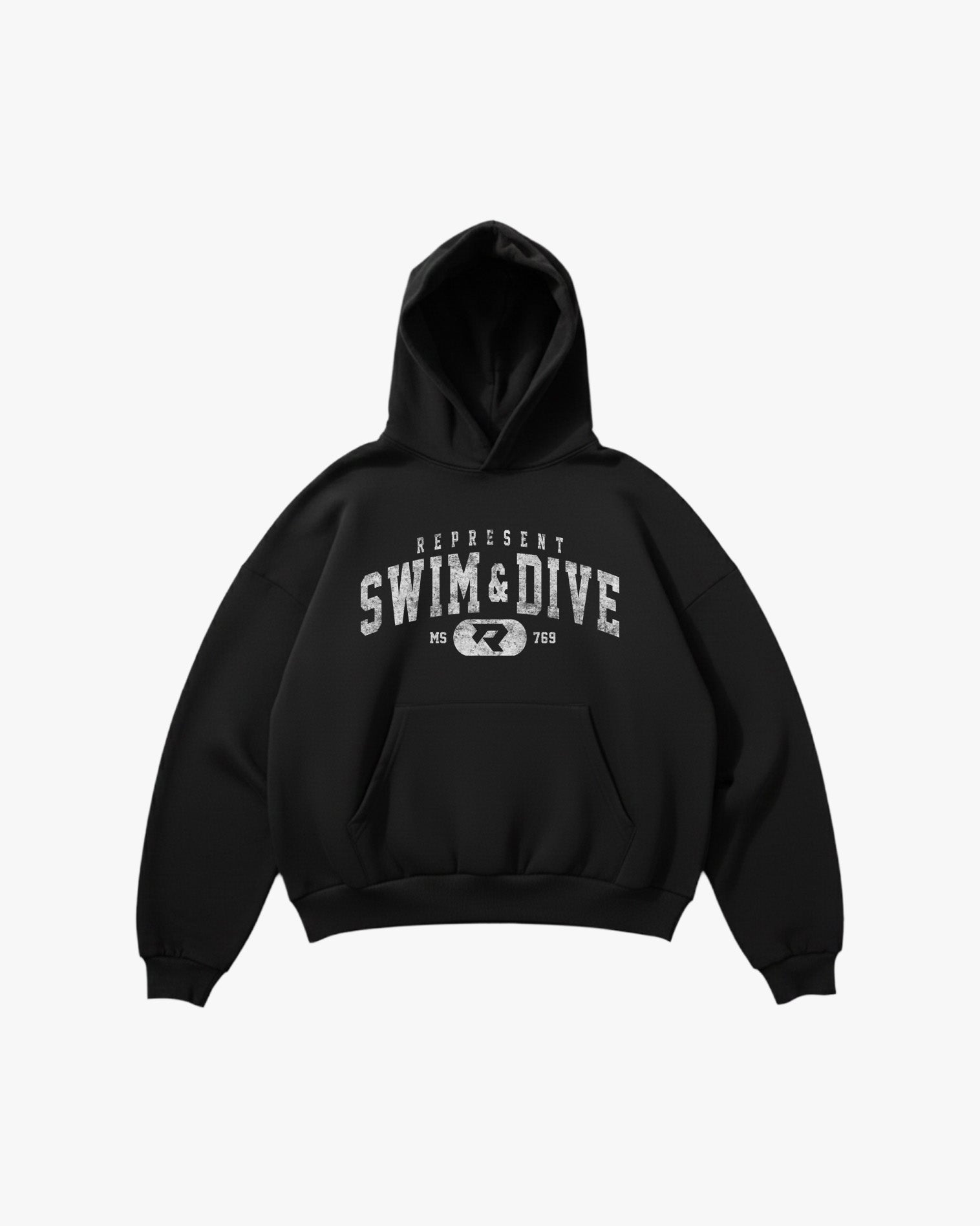 (769) Vintage Varsity Swim & Dive Elite Hoodie in Black/Faded White - Represent Swim & Dive