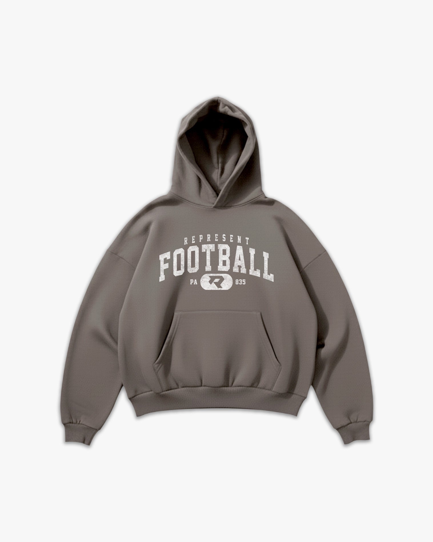(835) Vintage Varsity Football Elite Hoodie in Stone/Faded White - Represent Football