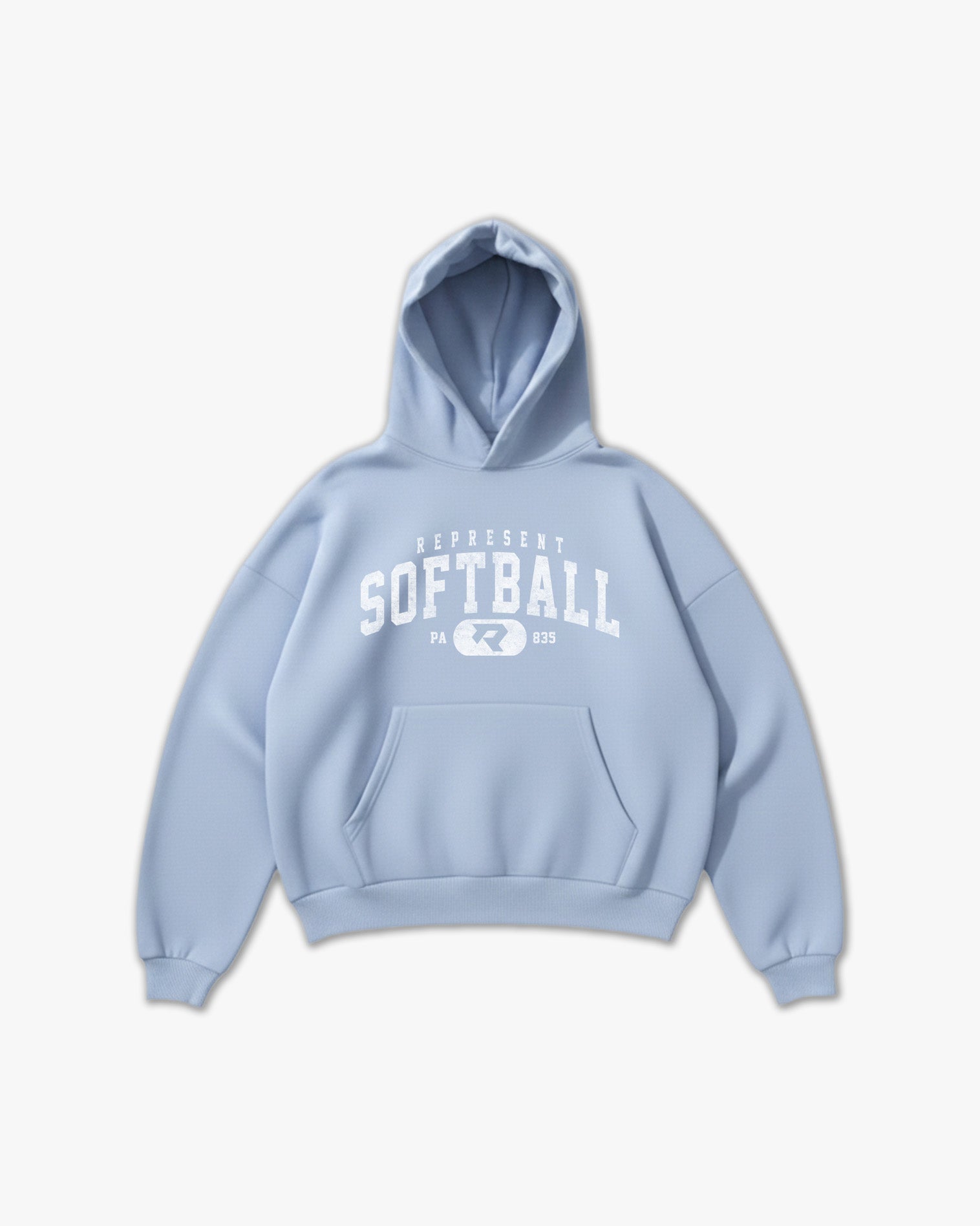 (835) Vintage Varsity Softball Elite Hoodie in Powder/Faded White - Represent Softball