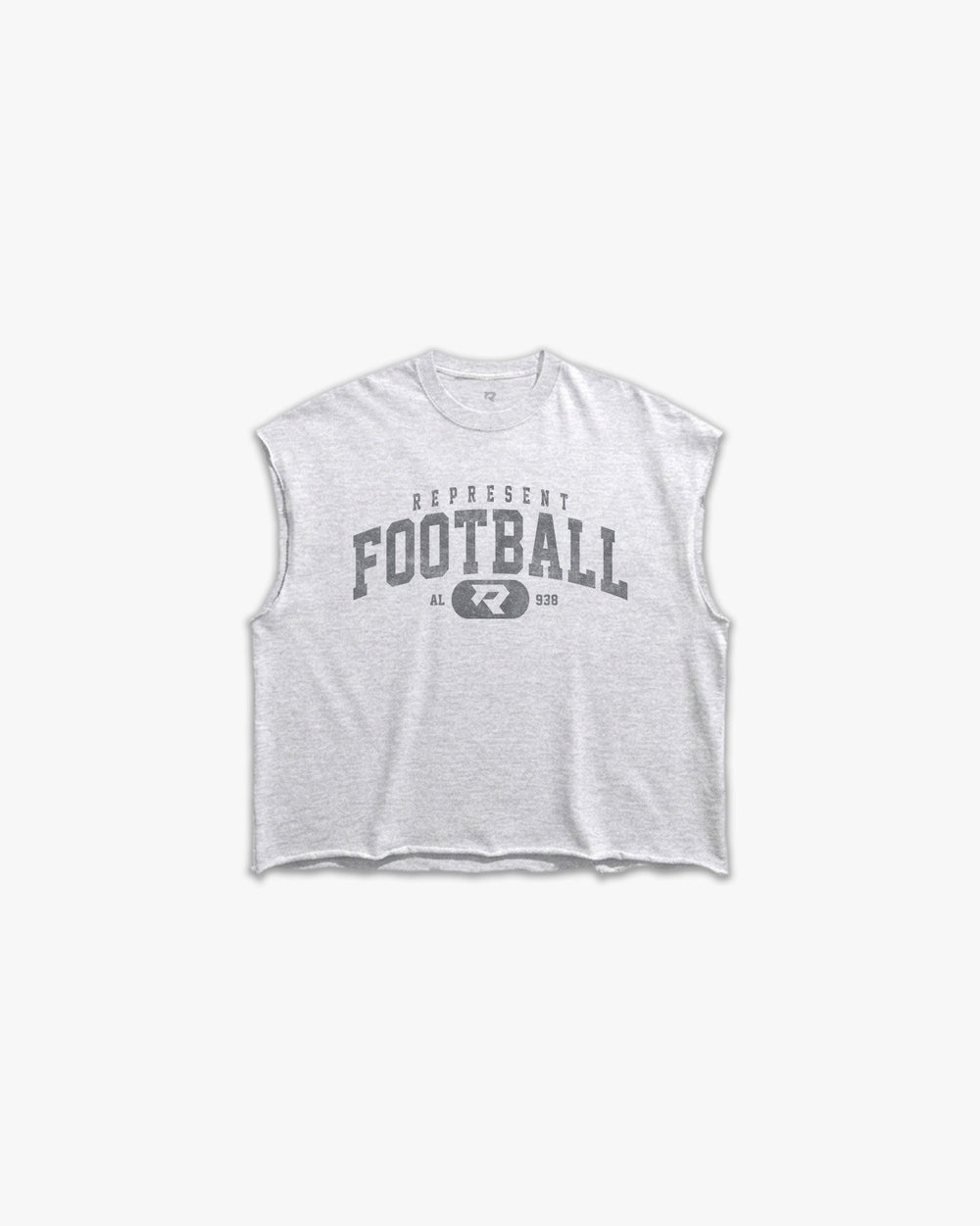 (938) Varsity Football Raw Gym Cutoff in Ash/Vintage Gray - Represent Football