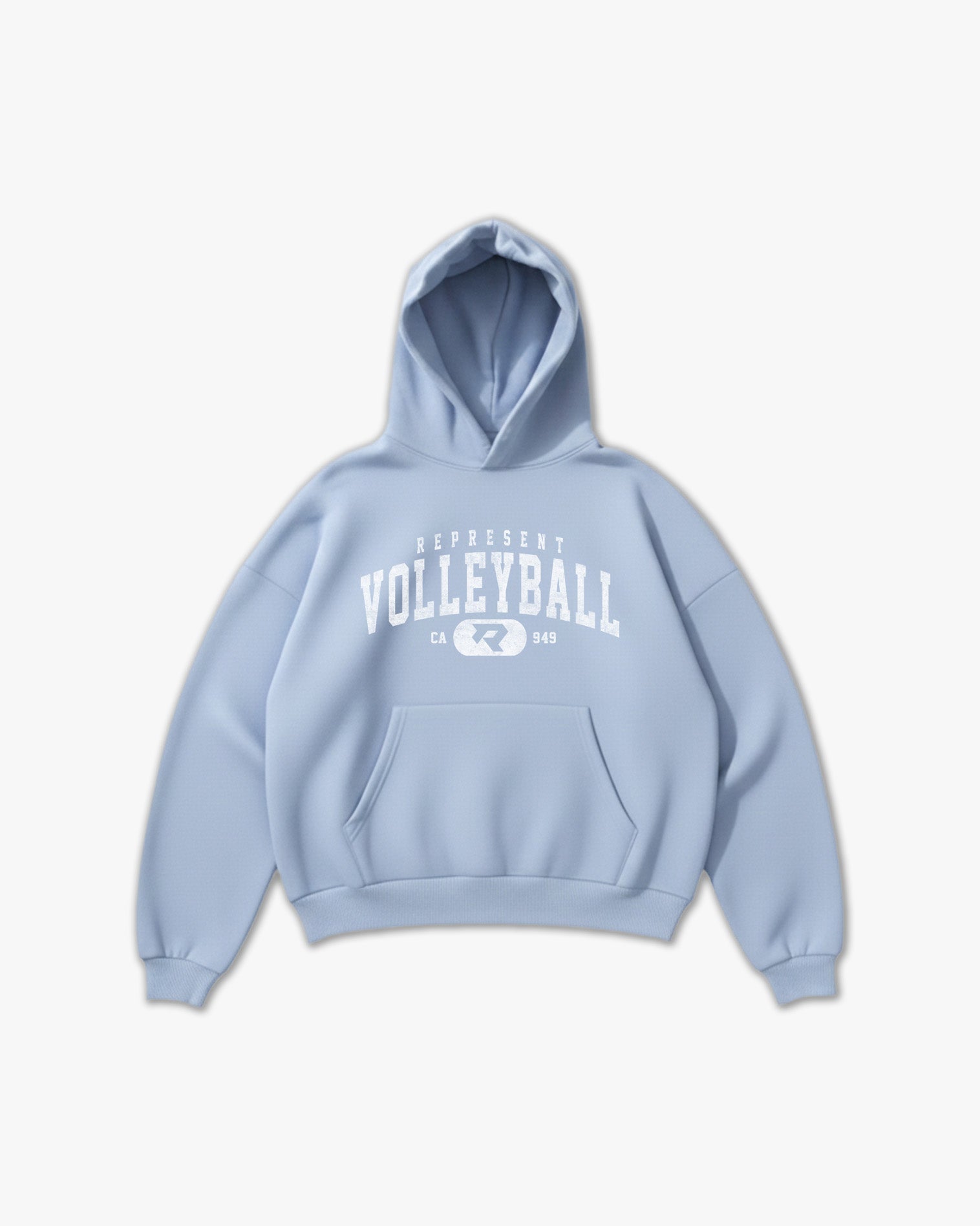 (949) Vintage Varsity Volleyball Elite Hoodie in Powder/Faded White - Represent Volleyball
